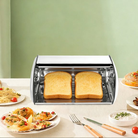 17.1*10.6*7in Modern Silver Stainless Steel Bread Box Silver Bread Bin Kitchen Counter Bread Container
