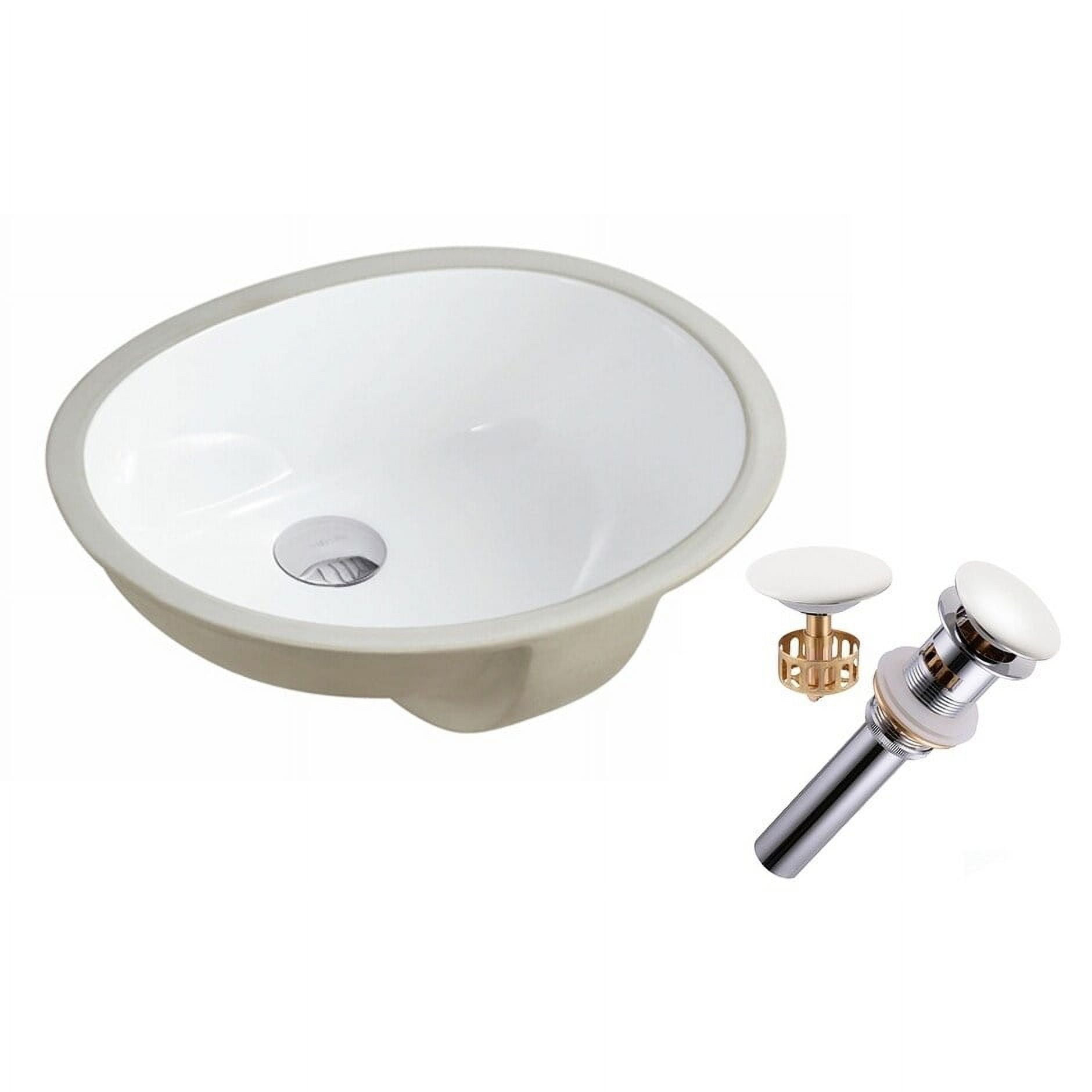 Pure White Oval Ceramic Undermount Bathroom Sink with Pop-Up Drain