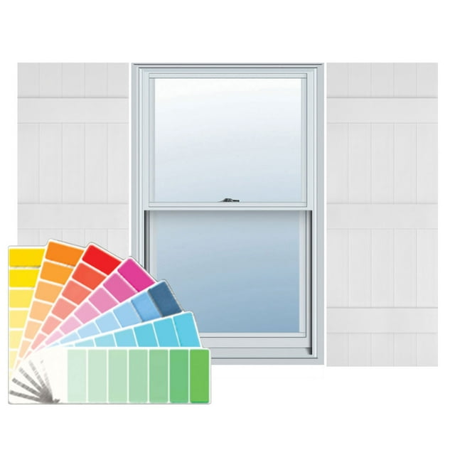 17 1/2"W x 60"H Lifetime Vinyl, Custom Five Board Joined (3 Batten), Board-n-Batten Shutters, w/Shutter-Loks (Per Pair), Paintable