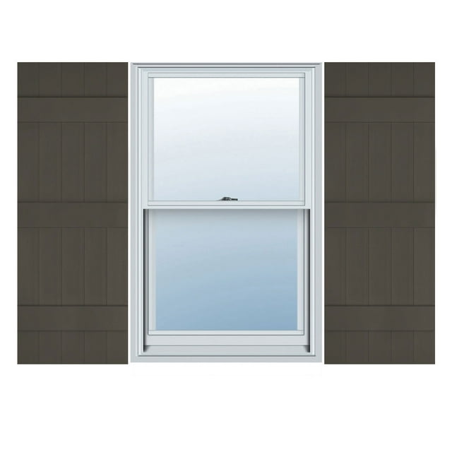 17 1/2"W x 83"H Lifetime Vinyl, Custom Five Board Joined (3 Batten), Board-n-Batten Shutters, w/Shutter-Loks (Per Pair), Musket Brown