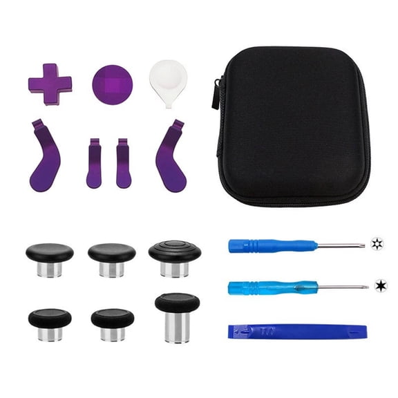 17 in 1 Metal Thumbsticks Suitable for Xbox One Elite Series 2, Elite Series 2 Core Controller Accessories Parts, 6 Metal Thumbsticks, 4 Paddles, 2 D-Pads and 4 Tool,Purple