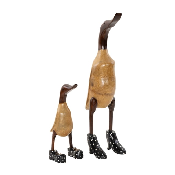 17", 12"H Brown Bamboo Wood Duck Sculpture with High Heels and Boots, by DecMode (2 Count)