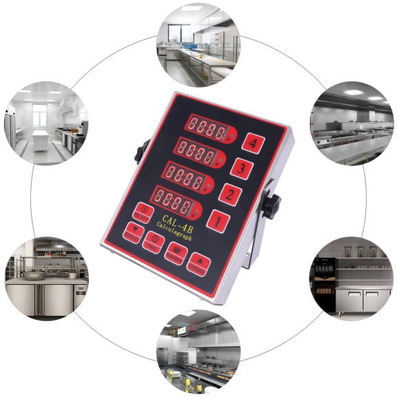 17*13*3.5cm 4-Channel Commercial Digital Kitchen Timer Red Stainless Steel Loud Cooking Reminder