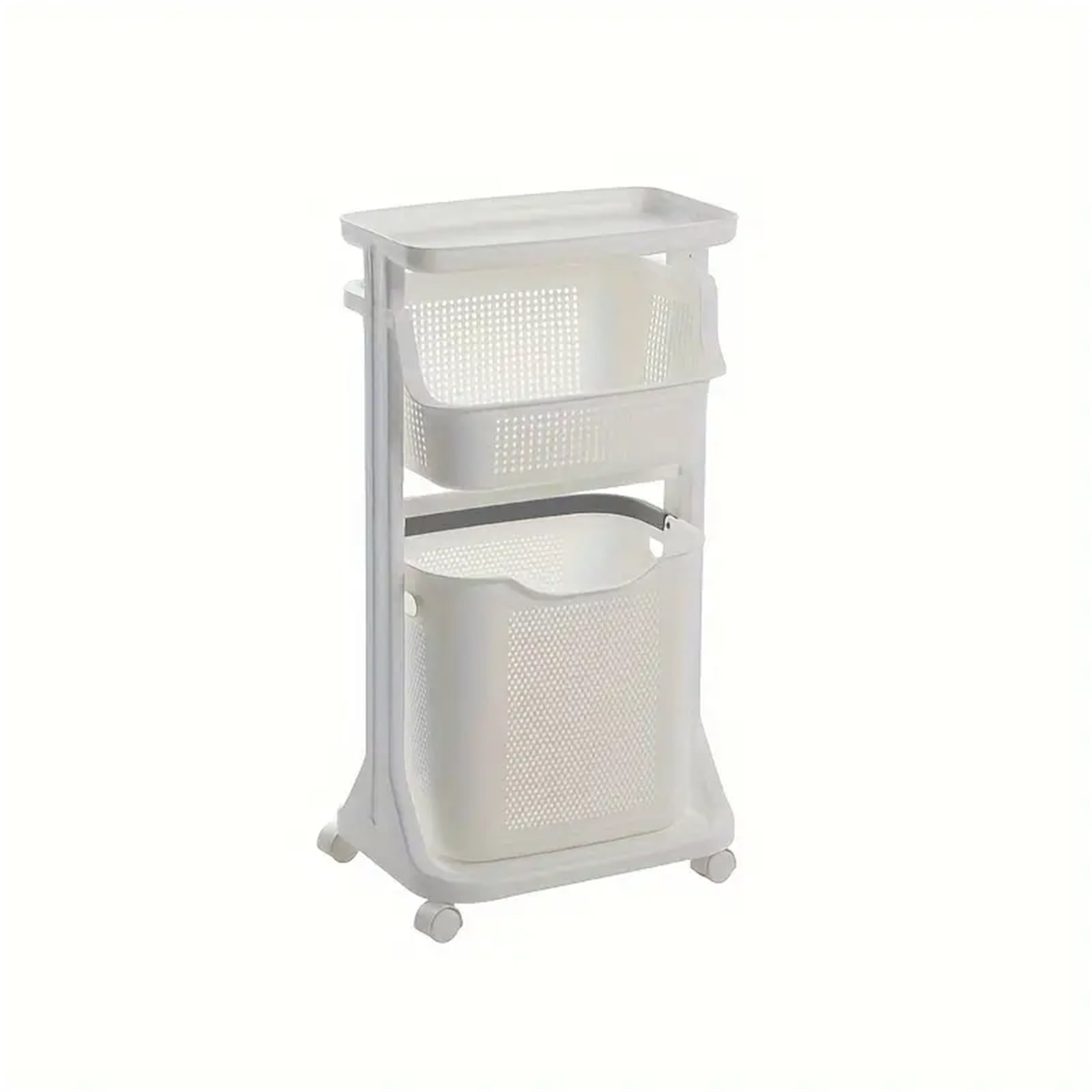 White 2-Tier Rolling Laundry Basket with Removable Baskets and Wheels
