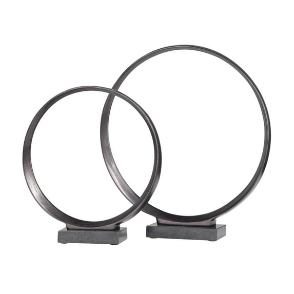 17", 14"H Dark Gray Aluminum Metal Geometric Sculpture with Marble Base, by DecMode (2 Count)