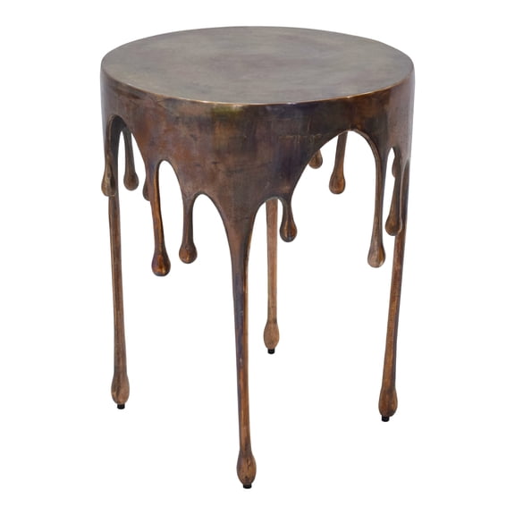171722 Inch Solid Aluminum Antique Copper Round Accent Side Table Industrial Vintage Metal End Table Multi-Space Decor Nightstand Made in India
