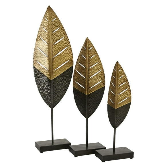 17", 19", 26"H Gold Metal Leaf Sculpture, by DecMode (3 Count)