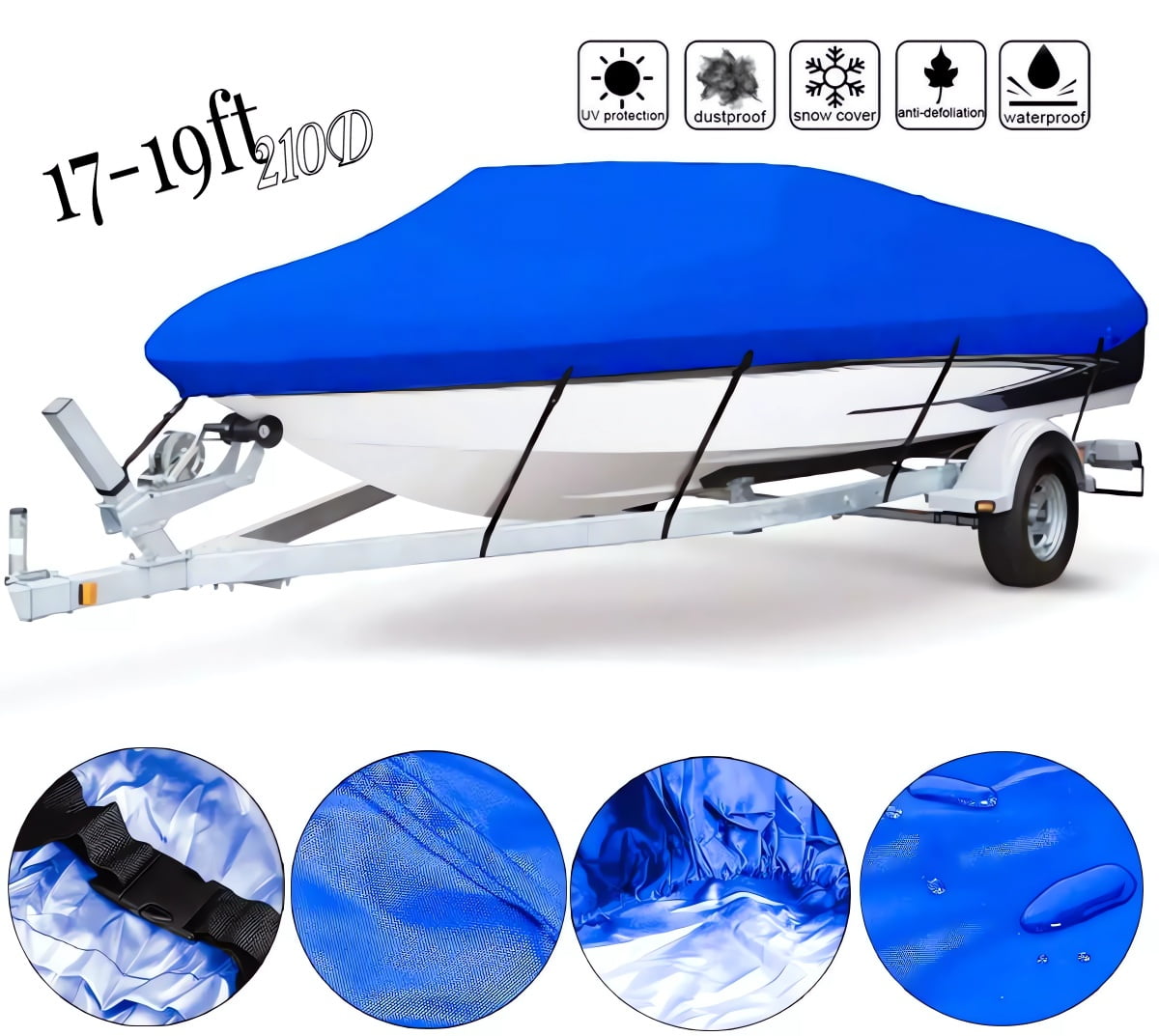 17-19FT Boat Cover Marine Grade Waterproof Heavy Duty V-Hull Boat Cover Sun-Proof Fade-Resistant
