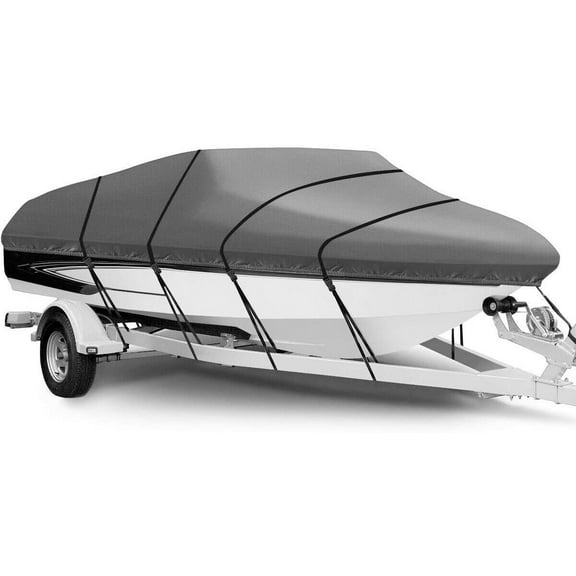 17-19Ft Heavy Duty Boat Cover 210D Oxford Waterproof Trailerable Marine Protective Grey for V - Hull Tri - Hull Runabout Bass Fish & Ski Boat Fishing Ski