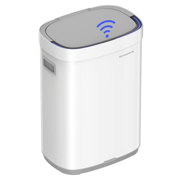 17.2-Gallon (65 L) Kitchen Trash Can, Motion Sensor Garbage Can, Stainless Steel Trash Bin, Ozone Odor Control, Stay-Open, Cloud White
