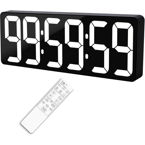 17.2" Large Digital Timer Clock, Countdown Timer for Classroom Gym Kitchen Office, LED Wall Clock with Remote Control, 4 Dimmable Brightness, 12/24H, Auto DST(White)