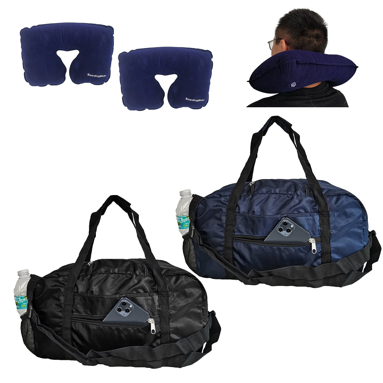 17" 2PcSet Personal Item Underseat Duffel Bag with Pillow for United