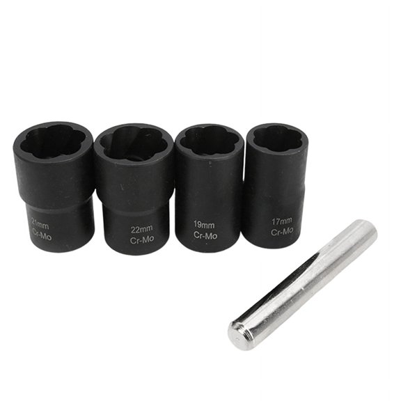 17-22mm Car Tire Broken Screw Extractor Disassembly Thread Tool Set 5 Pcs of Repair Wrench Socket,1 x Broken screw extractor kit(5pc),black