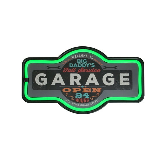 17.25" Battery Operated USB Neon Style LED Lighted Daddy's Garage Wall Sign