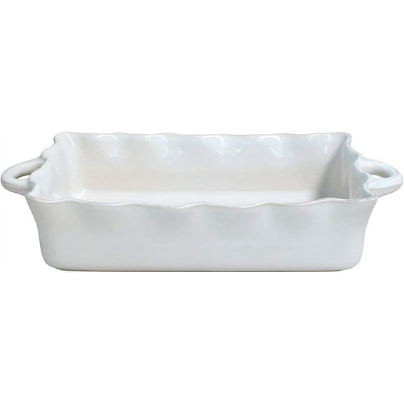 17.25 x 10.25 Rectangular Ruffled Baker - Cook & Host Collection White Oven & Dishwasher Safe Bakeware Food Safe Glazing Restaurant Quality Dinnerware