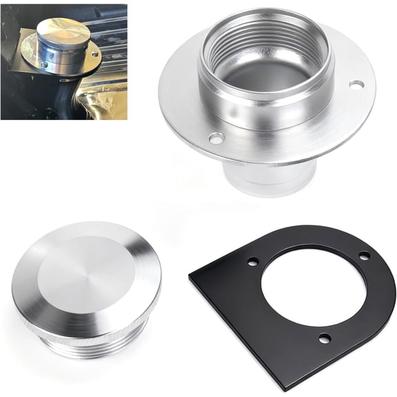172530 Remote Fuel Tank Filler Neck Kit CNC Machined Billet Aluminum Neck with Matching Gas Cap & WeldOn Steel Bracket Fits 2 Hose Connection, Straight
