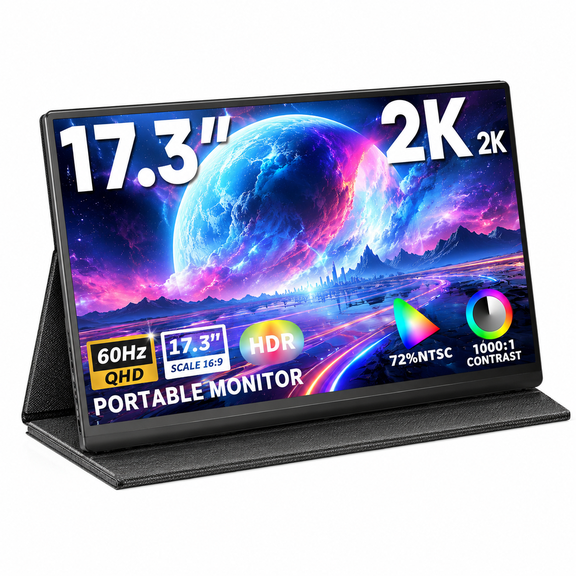 17.3" 2K QHD Portable Gaming Monitor, 60Hz IPS Screen, 100% sRGB, USB-C & HDMI, Travel Gaming Display for Laptop, MacBook, PC, PS5 & Xbox