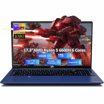 17.3" Business Laptop, AMD Ryzen 5 6600H 6 Cores (Beat i7-1165G7, Up to 4.5GHz)16GB DDR5 RAM 1TB SSD Radeon 660M GPU-Computer with 100W Type-C Backlit Keyboard Fingerprint