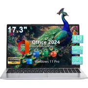 17.3" Business Laptop Computer Webcam Office 2024 Windows 11 Intel Quad-Core N5095 Quad-Core Processor 8GB RAM 256GB SSD Backlit Keyboard Wi-Fi Fingerprint Type-C -Silver