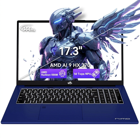 17.3" FHD 144Hz AI Laptop - 16GB RAM 1TB SSD AMD Ryzen AI 370 (50 TOPS NPU) with Radeon 890M GPU USB4 eGPU Support 100W PD Professional Local AI Workstation Blue