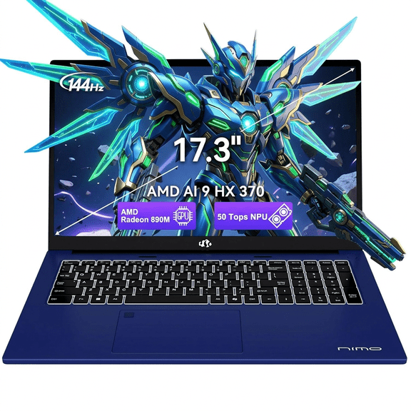 17.3" FHD 144Hz AI Laptop 16GB RAM 1TB SSD AMD Ryzen AI 370 (50 TOPS NPU) Radeon 890M with USB4 eGPU Support 100W PD Professional Local AI Workstation Blue