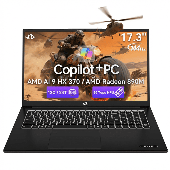 17.3" FHD 144Hz AI Laptop 32GB RAM 1TB SSD AMD Ryzen AI 370 (50 TOPS NPU) with Radeon 890M GPU USB4 eGPU Support 100W PD Black