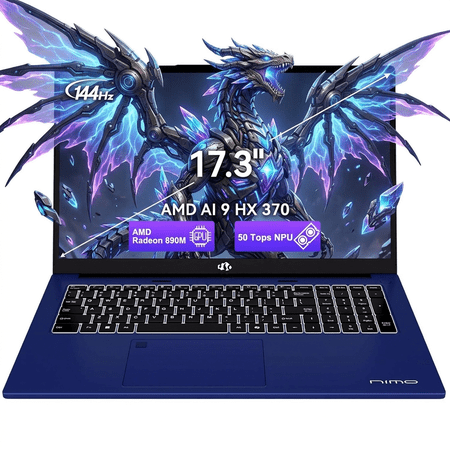 17.3" FHD 144Hz AI Laptop 32GB RAM 2TB SSD AMD Ryzen AI 370 (50 TOPS NPU) with Radeon 890M GPU-USB 4.0 eGPU Support-100W PD Professional Local AI Workstation Blue