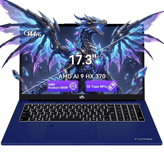 17.3" FHD 144Hz AI Laptop 64GB RAM 4TB SSD AMD Ryzen AI 370 (50 TOPS NPU, Radeon 890M) with USB4 eGPU Support 100W PD Professional Local AI Workstation Blue
