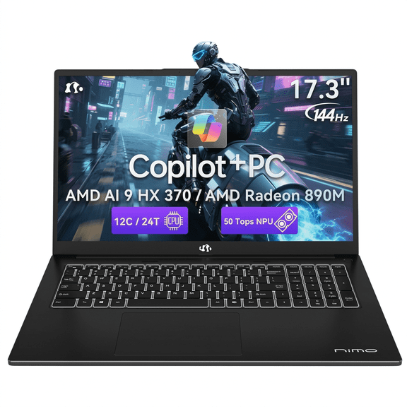 17.3" FHD 144Hz Professional AI Laptop - 16GB RAM 1TB SSD AMD Ryzen AI 370 (50 TOPS NPU) with Radeon 890M GPU-USB 4.0 eGPU Support 100W PD Local AI Workstation Black