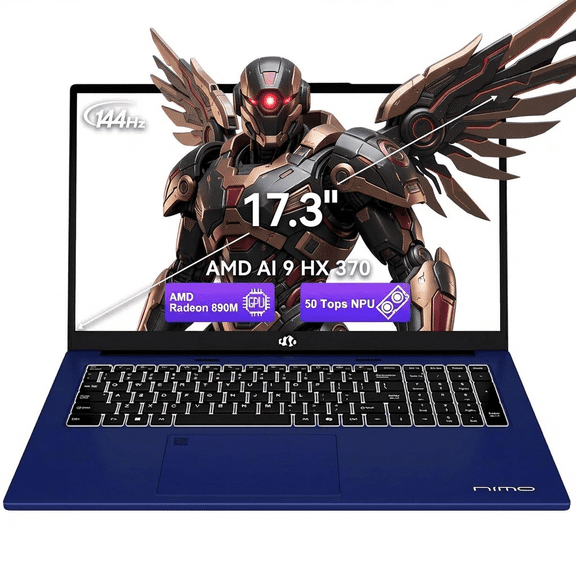 17.3" FHD 144Hz Professional AI Laptop 64GB RAM 2TB SSD AMD Ryzen AI 370 Processor (50 TOPS NPU) with AMD Radeon 890M Graphics-USB 4.0 eGPU Support 100W PD Workstation Blue