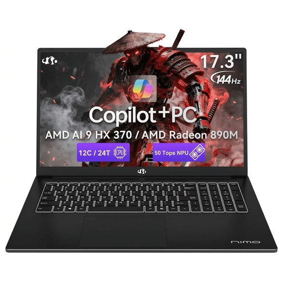 17.3" FHD 144Hz Professional AI Laptop - AMD Ryzen AI 370 64GB DDR5 RAM 2TB SSD (50 TOPS NPU) with Radeon 890M Graphics USB 4.0 eGPU Support 100W PD Charging Local AI Workstation Black