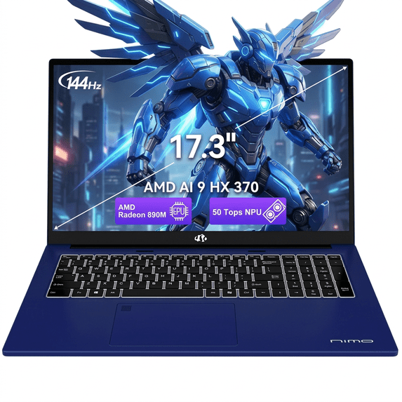 17.3" FHD 144Hz Professional AI Laptop - AMD Ryzen AI 370 Processor 64GB DDR5 RAM 4TB NVMe SSD (50 TOPS NPU) with AMD Radeon 890M Graphics USB 4.0 eGPU Support 100W PD Charging Local AI Workstation