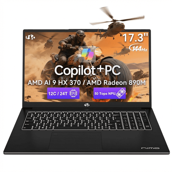 17.3" FHD 144Hz Professional Laptop - 16GB RAM 1TB SSD AMD Ryzen AI 370 (50 TOPS NPU) with AMD Radeon 890M Graphics-USB 4.0 eGPU Support 100W PD-Local AI Workstation for Programmers & Creators Black