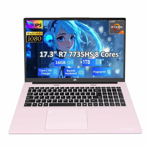 17.3" FHD Gaming Business Laptop, AMD Ryzen 7 7735HS (8C/16T, Beats i7-12650H) 16GB DDR5 RAM 1TB SSD Computer with Radeon 680M, 100W Type-C, WiFi-6E, 75Wh Battery, Fingerprint, Backlit Keyboard