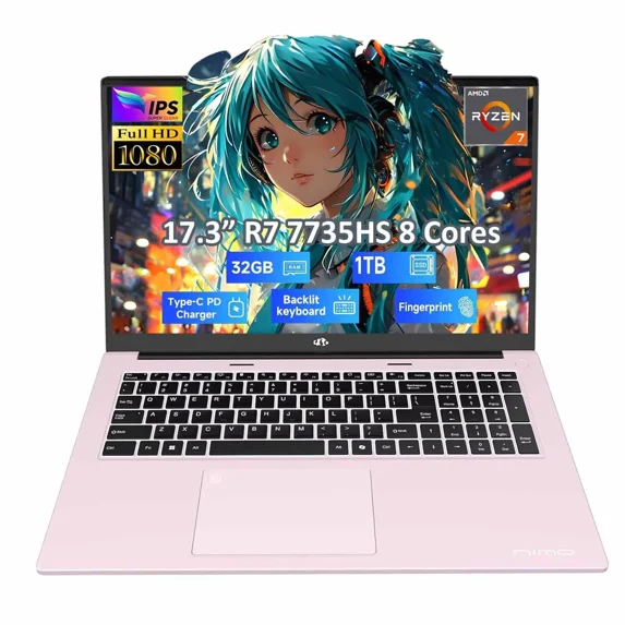 17.3" FHD Gaming Business Laptop, AMD Ryzen 7 7735HS (8C/16T, Beats i7-12650H) 32GB DDR5 RAM 1TB SSD Computer with Radeon 680M, 100W Type-C, WiFi-6E, 75Wh Battery, Fingerprint, Backlit Keyboard