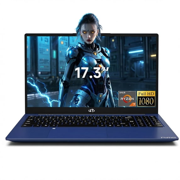 17.3" FHD Gaming Laptop 32GB DDR5 RAM 2TB SSD AMD Ryzen 7 7735HS (8 Cores, Beats i7-12650H) with AMD Radeon 680M 100W Type-C Wi-Fi 6E Backlit Keyboard Fingerprint Blue