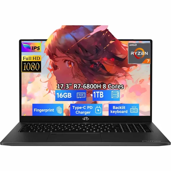 17.3" FHD Gaming Laptop, 8 Cores AMD Ryzen 7 6800H 16GB DDR5 RAM 1TB SSD (Beat i7-12700H, Up to 4.7GHz) AMD Radeon 680M GPU-Computer with 100W Type-C Backlit Keyboard, Fingerprint