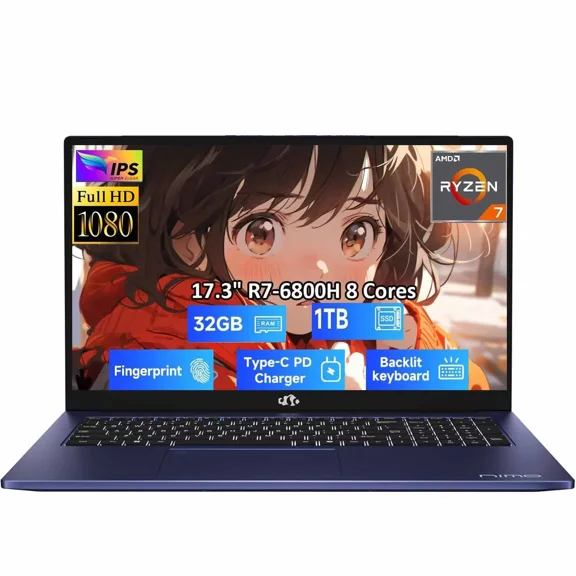 17.3" FHD Gaming Laptop, 8 Cores AMD Ryzen 7 6800H 32GB DDR5 RAM 1TB SSD (Beat i7-12700H, Up to 4.7GHz) AMD Radeon 680M GPU-Computer with 100W Type-C Backlit Keyboard, Fingerprint