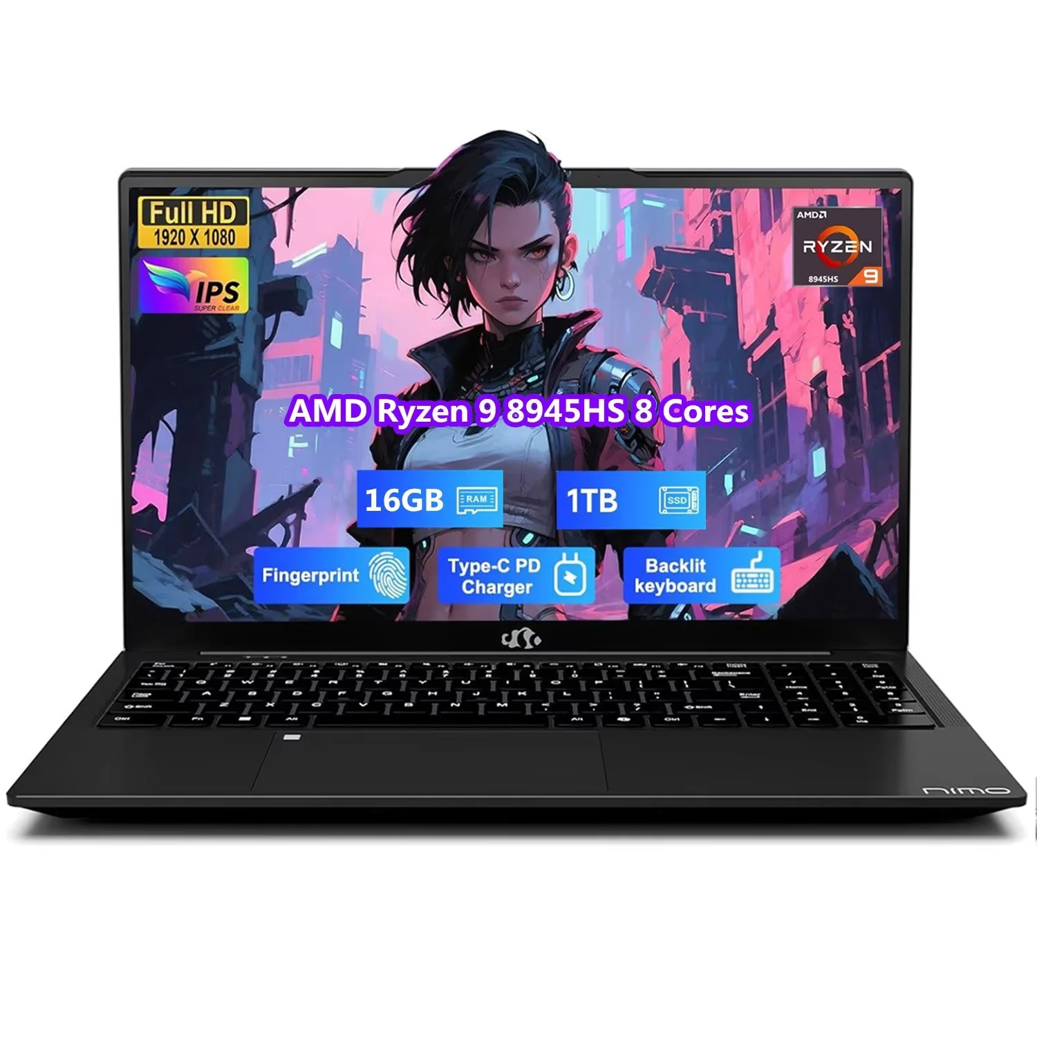 17.3" FHD Gaming Laptop 8 Cores AMD Ryzen 9 8945HS (>i9-13900H) 16GB ...