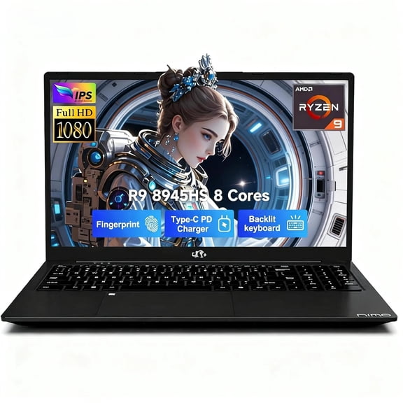 17.3" FHD Gaming Laptop - AMD Ryzen 9 8945HS 32GB DDR5 RAM 1TB SSD (Beat i9-13900H, Up to 5.2GHz) with Radeon 780M GPU 100W PD Type-C AI-Enhanced Backlit Keyboard Fingerprint VR Ready