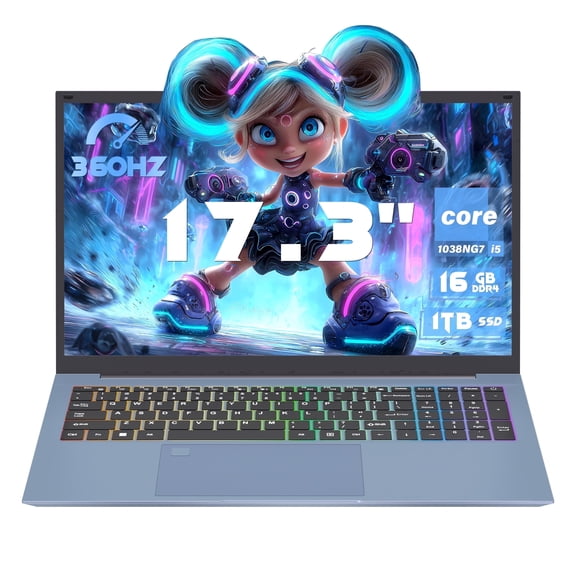 17.3" FHD IPS Laptop, (Win 11 Pro + Office 2019), Core i5-1038NG7, 16GB DDR4 RAM, 1TB SSD, Iris Plus Graphics, Fingerprint Reader, Color Backlit Keyboard with Numpad, Type-C, WiFi 6, HDMI, RJ45 Blu