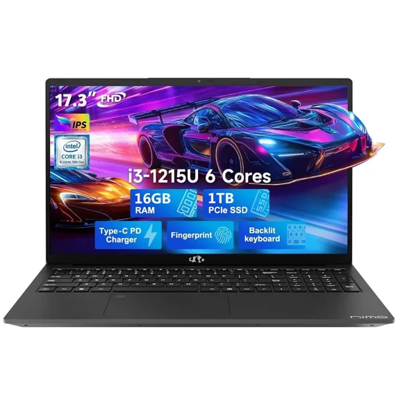 17.3" FHD IPS Business Laptop, 16GB RAM 1TB SSD, 12th Gen Intel Core i3-1215U (6-Cores Up to 4.4GHz Beat i5-1135G7), Type-C 65W PD Fast Charger, Win 11, Fingerprint Backlit Keyboard Wi-Fi 6 Gray