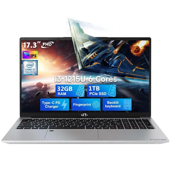 17.3" FHD IPS Business Laptop, 32GB RAM 1TB SSD, 12th Gen Intel Core i3-1215U (6-Cores Up to 4.4GHz Beat i5-1135G7), Type-C 65W PD Fast Charger, Win 11, Fingerprint Backlit Keyboard Wi-Fi 6 Silver