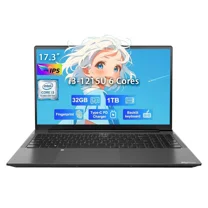 17.3 FHD-Laptop，IPS Business Computer, 32GB RAM 1TB SSD 6 cores 12th Intel i3-1215U(up to 3.4 GHz) 65W Type C Laptop-Computer with Backlit Keyboard Fingerprint WiFi6 Widowsn 11
