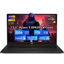 17.3" FHD New Gaming Laptop, AMD Ryzen 9 8945HS 32GB DDR5 RAM 1TB SSD (Up to 5.2GHz) Radeon 780M, PD 100W Type-C AI-Enhanced for Copilot VR Ready, Backlit Keyboard, Fingerprint, 75W Battery