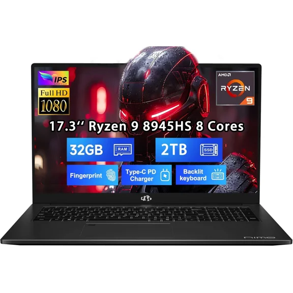 17.3" FHD New Gaming Laptop, AMD Ryzen 9 8945HS 32GB DDR5 RAM 2TB SSD (Up to 5.2GHz) Radeon 780M, PD 100W Type-C AI-Enhanced for Copilot VR Ready, Backlit Keyboard, Fingerprint, 75W Battery