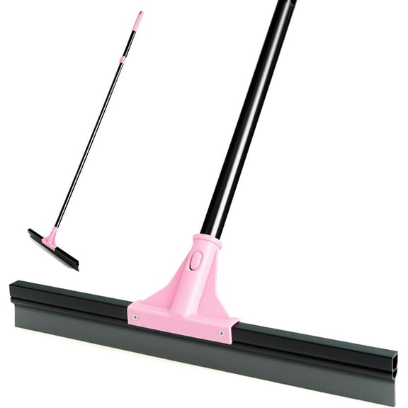 17.3'' Floor Squeegee Shower Broom, Heavy Duty Rubber Scraper with Extendable Handle, Large Sweeper for Bathroom, Tile Floor, Window, Patio, Garage, Deck (Black Pink)