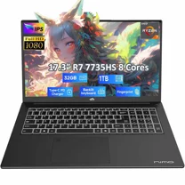17.3" Gaming-Laptop, AMD R7 7735HS (8C/16T, Beats i7-12650H) 32GB DDR5 RAM 1TB SSD Computer with Radeon 680M, 100W Type-C, Wi-Fi 6E, 75Wh Battery, Fingerprint, Backlit Keyboard for Business