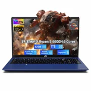 17.3 Gaming Laptop, AMD Ryzen 5 6600H 6 Cores 32GB DDR5 RAM 1TB SSD Beat i7-1165G7, Up to 4.5GHz Radeon 660M GPU-Computer with 100W Type-C Backlit Keyboard Fingerprint Win 11
