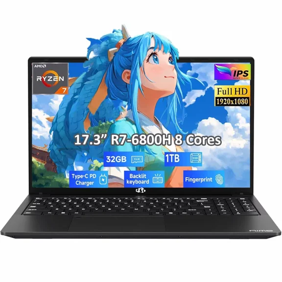 17.3" Gaming Laptop, AMD Ryzen 7 6800H 8 Cores 32GB DDR5 RAM 1TB SSD AMD Radeon 680M GPU-Computer with 100W Type-C (Beat i7-12700H, Up to 4.7GHz) Backlit Keyboard, Fingerprint